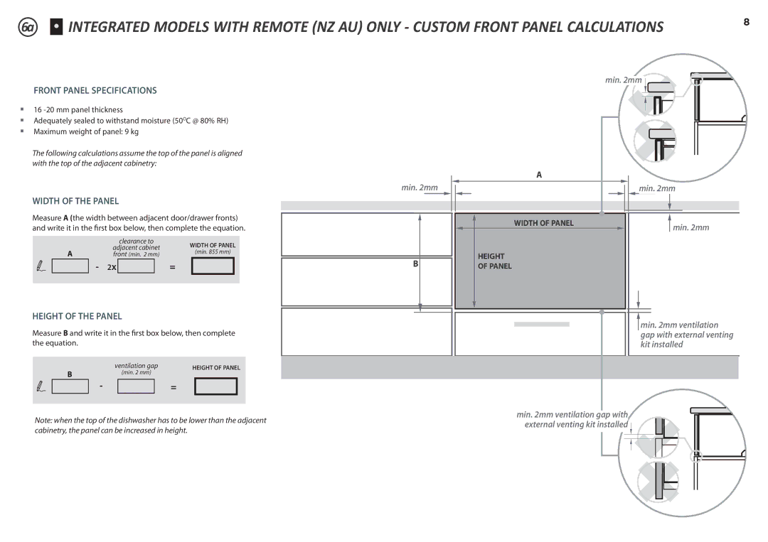 Fisher & Paykel DD90SDFTM2, DD90SDF(H)TX2 manual Front Panel Specifications 