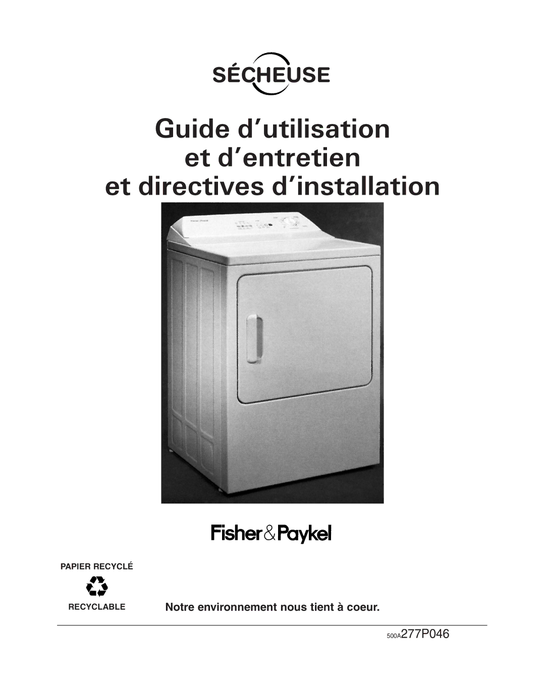 Fisher & Paykel DE08 installation instructions Sécheuse 