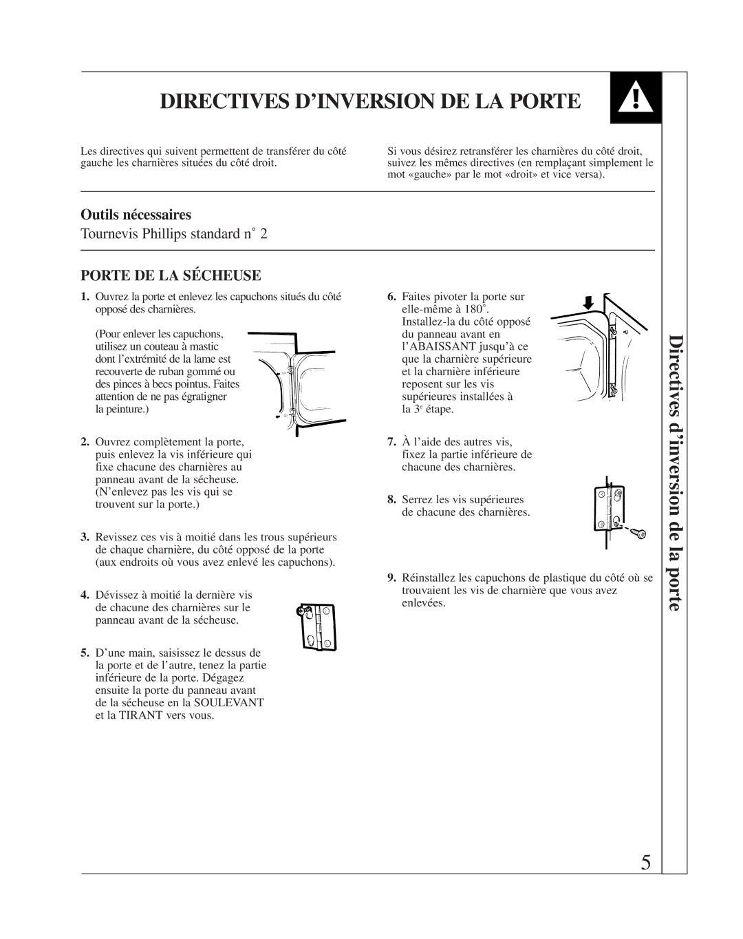 Fisher & Paykel DE08 installation instructions Directives D’INVERSION DE LA Porte, Outils nécessaires 