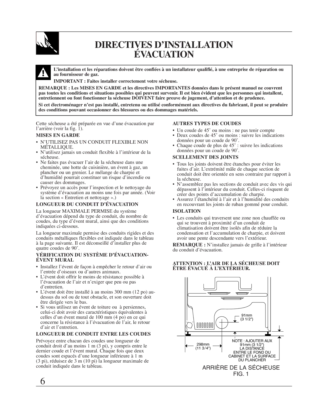 Fisher & Paykel DE08 installation instructions Directives D’INSTALLATION Évacuation 