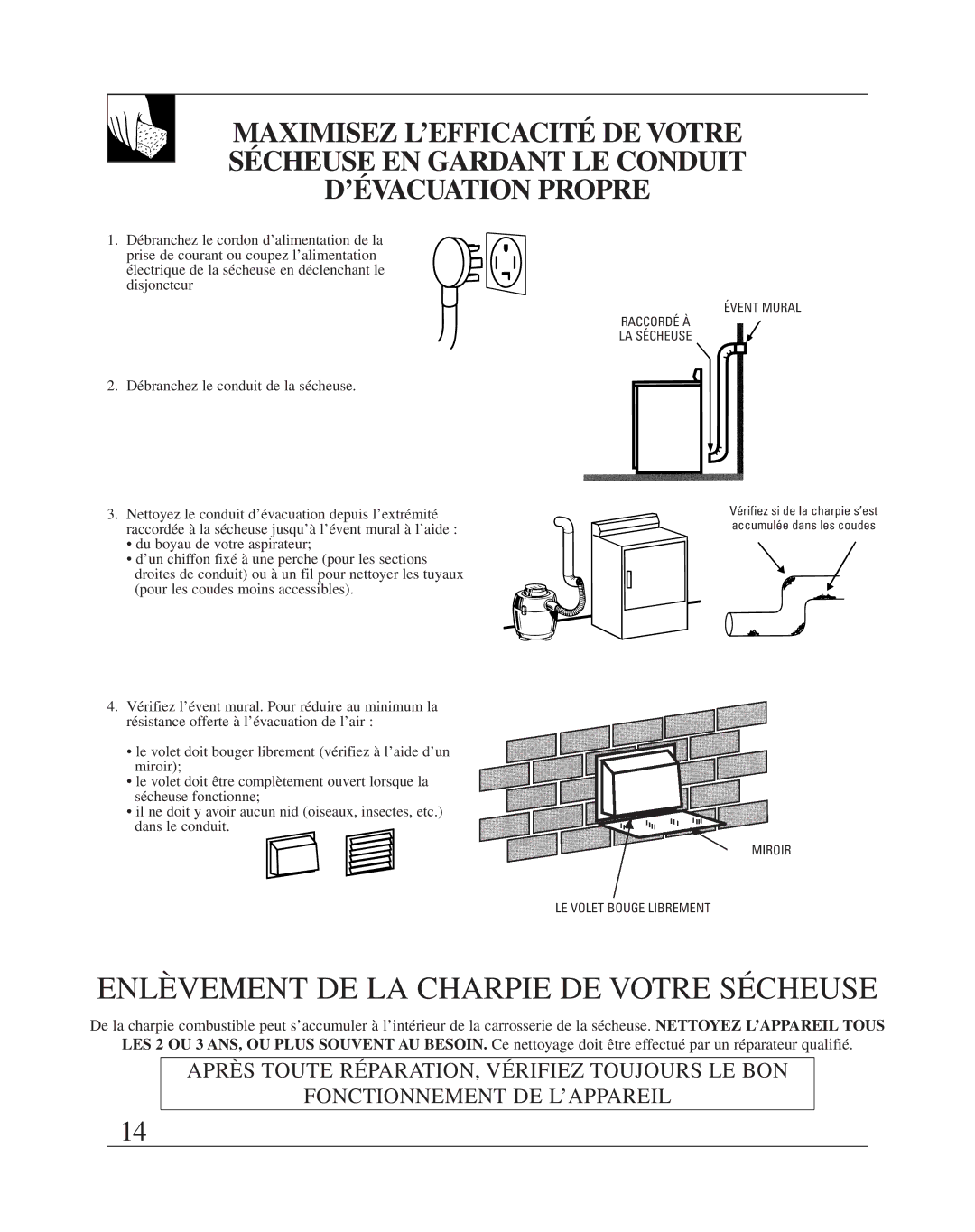 Fisher & Paykel DE08 installation instructions Enlèvement DE LA Charpie DE Votre Sécheuse 