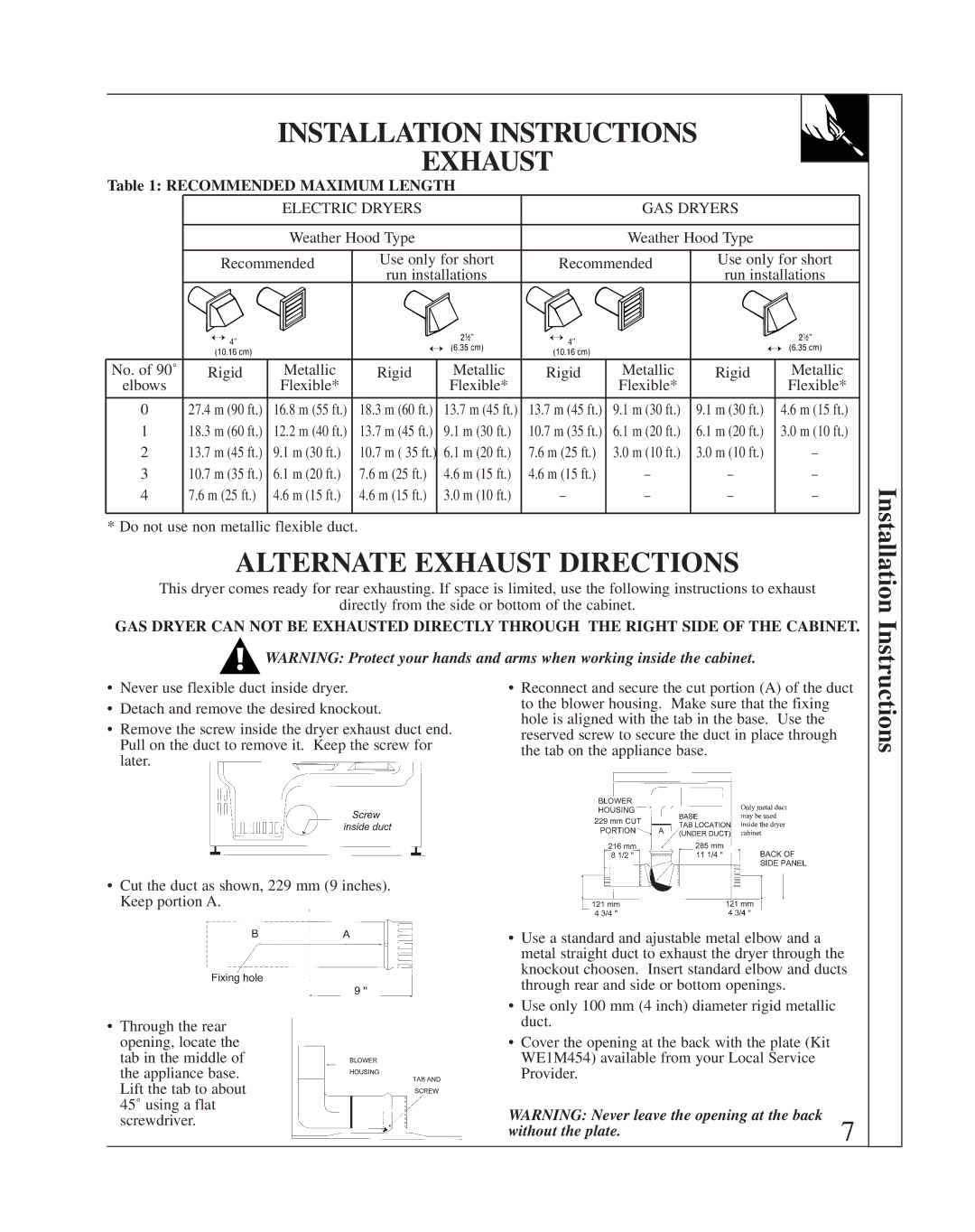 Fisher & Paykel DE08 installation instructions Alternate Exhaust Directions, Recommended Maximum Length 