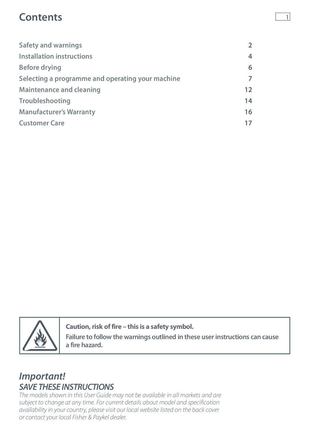 Fisher & Paykel DE60F60NW1 installation instructions Contents 