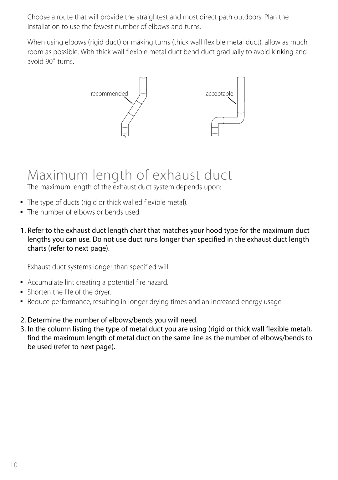 Fisher & Paykel DEGX1US installation instructions Maximum length of exhaust duct 