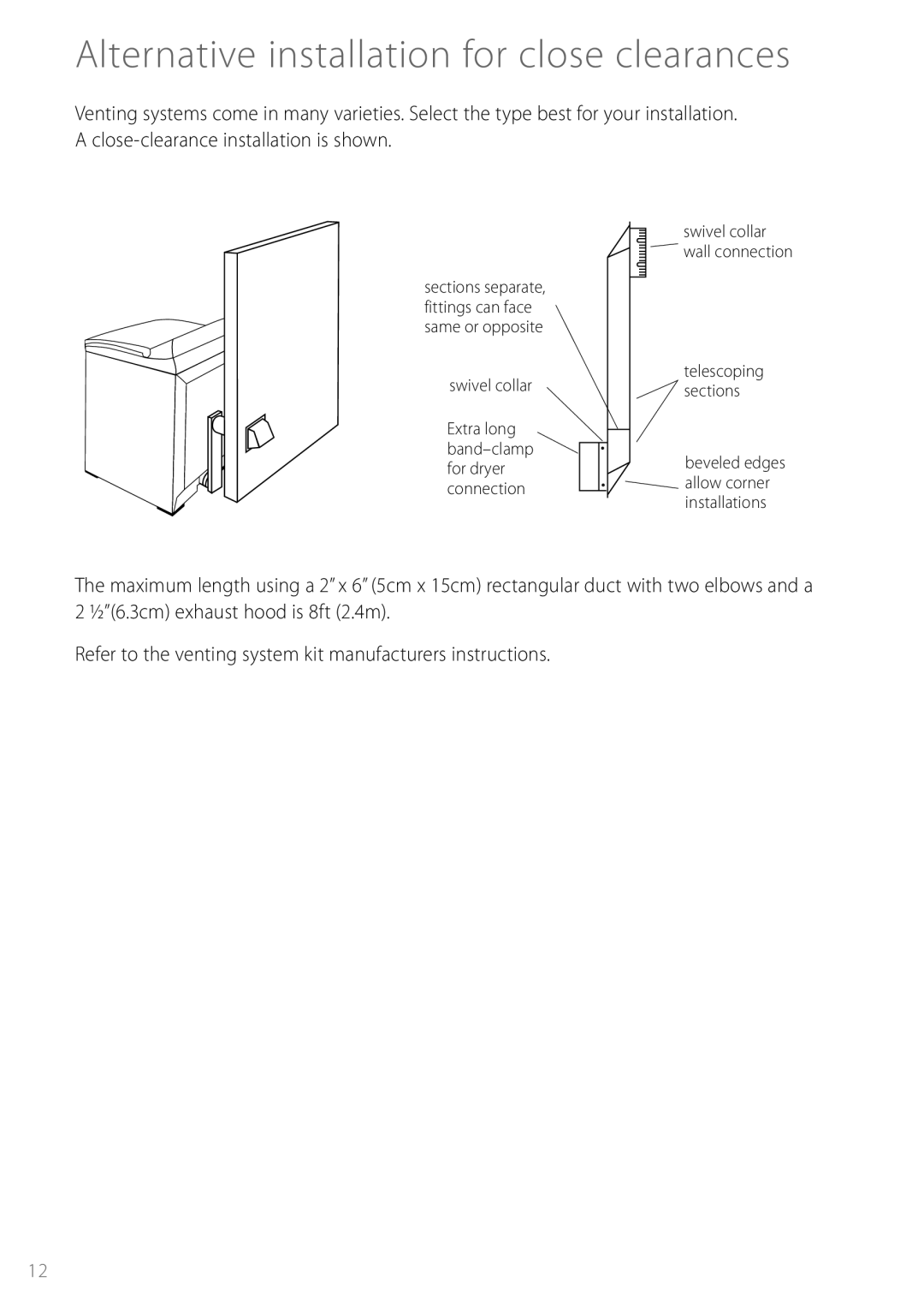 Fisher & Paykel DEGX1US installation instructions Alternative installation for close clearances 