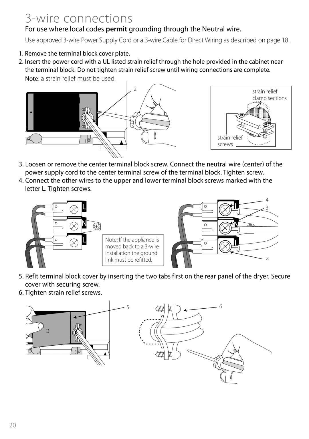 Fisher & Paykel DEGX1US installation instructions Wire connections, Remove the terminal block cover plate 