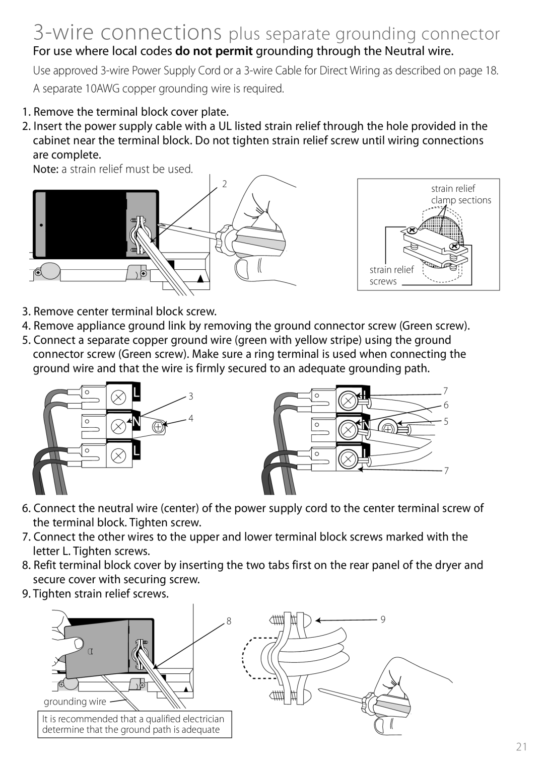 Fisher & Paykel DEGX1US installation instructions Wire connections plus separate grounding connector 