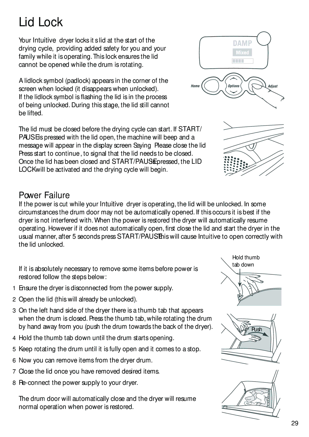 Fisher & Paykel DEIX1 installation instructions Lid Lock, Power Failure 