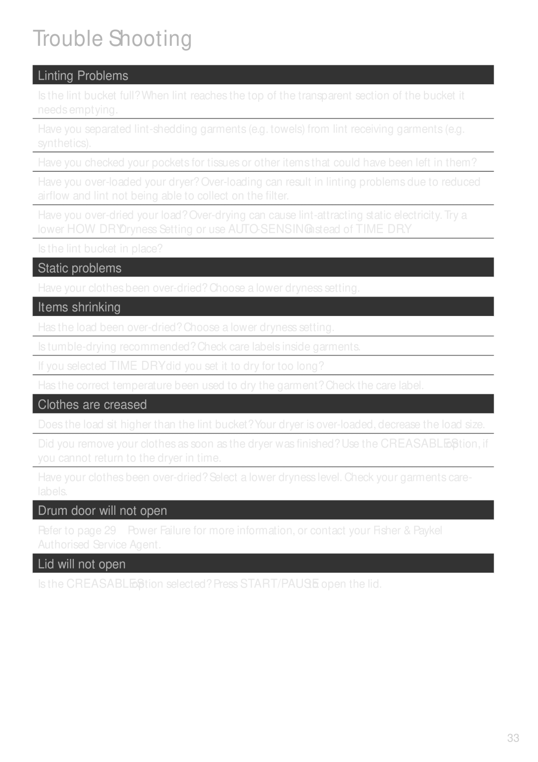 Fisher & Paykel DEIX1 installation instructions Static problems 