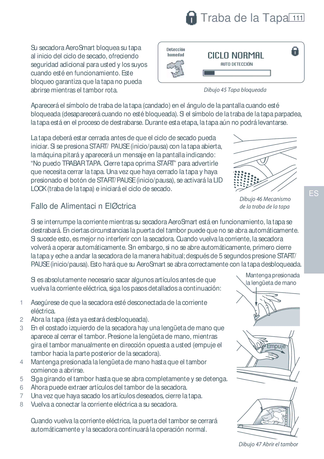 Fisher & Paykel DE62T27C, DG62T27C installation instructions Traba de la Tapa, Fallo de Alimentación Eléctrica 