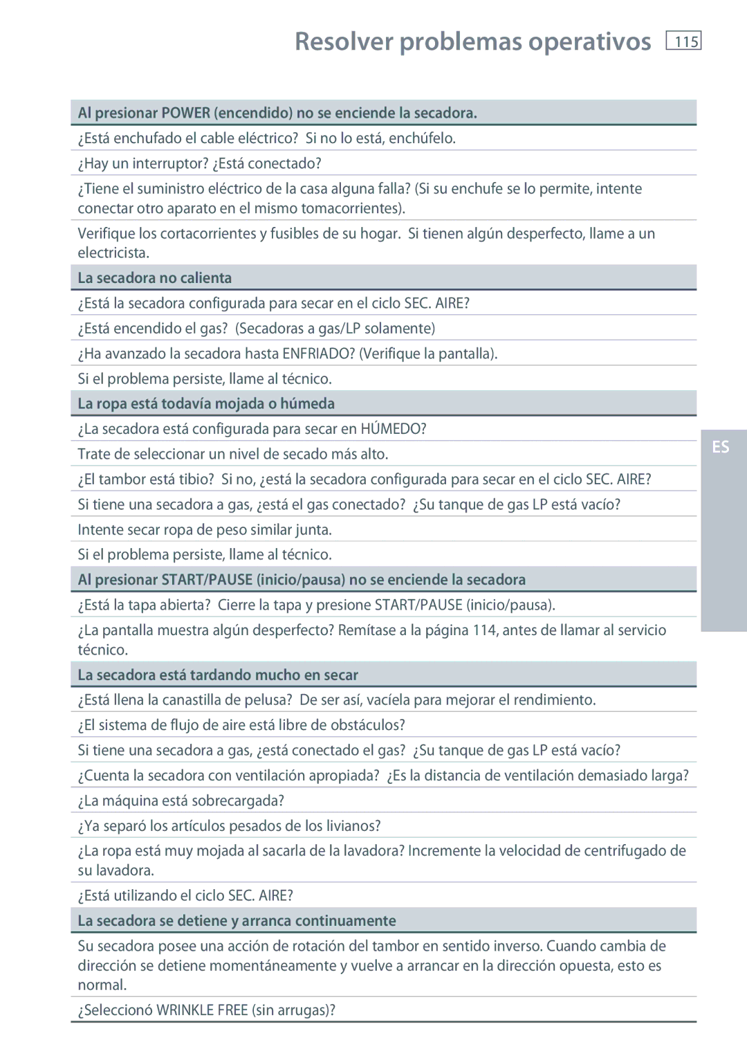 Fisher & Paykel DE62T27C, DG62T27C installation instructions Resolver problemas operativos 