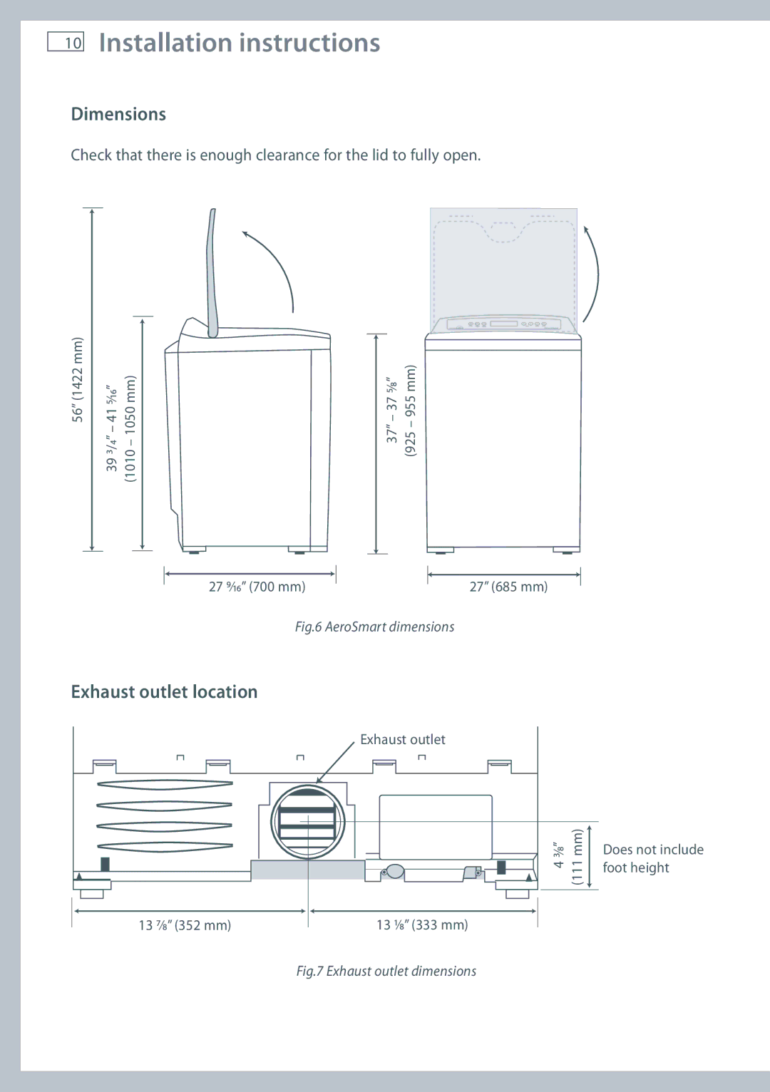 Fisher & Paykel DG62T27C, DE62T27C installation instructions Dimensions, Exhaust outlet location 