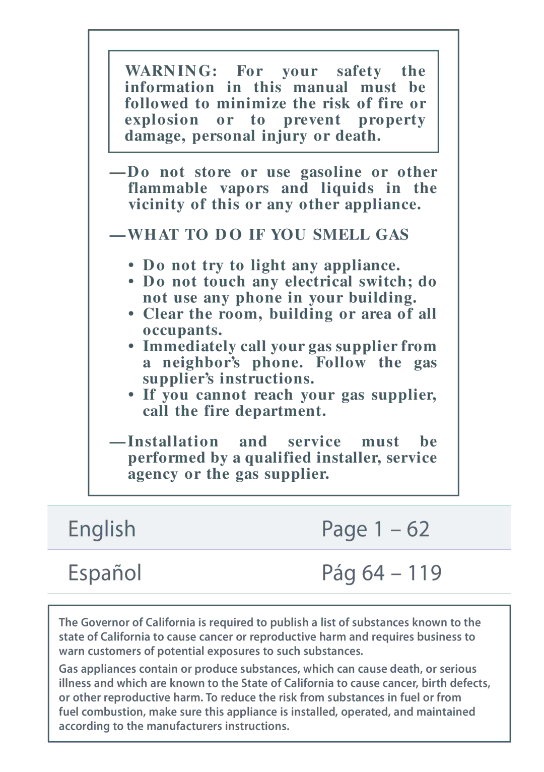 Fisher & Paykel DG62T27C, DE62T27C installation instructions English Español Pág 64 