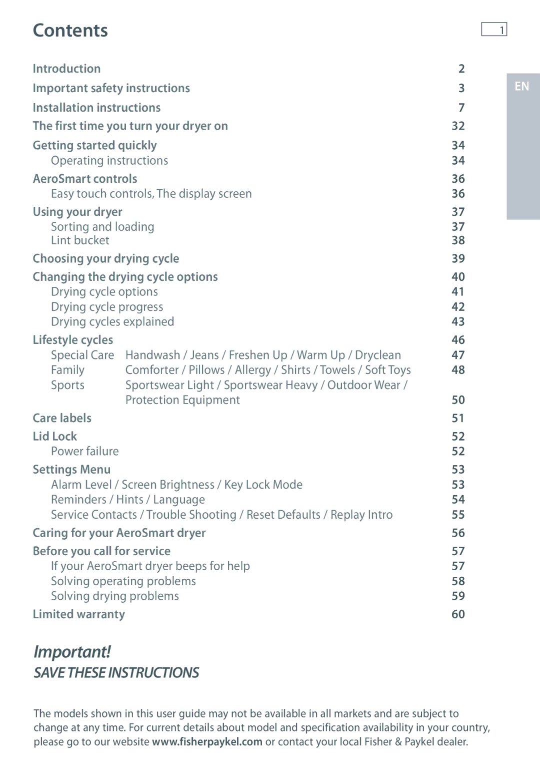 Fisher & Paykel DE62T27C, DG62T27C installation instructions Contents 