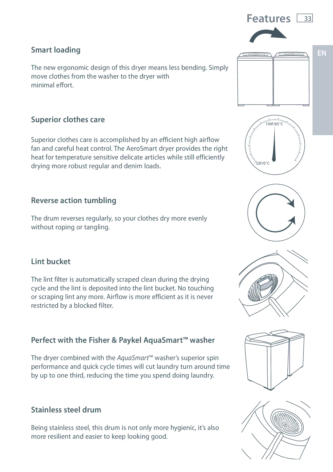 Fisher & Paykel DE62T27C, DG62T27C installation instructions Features 