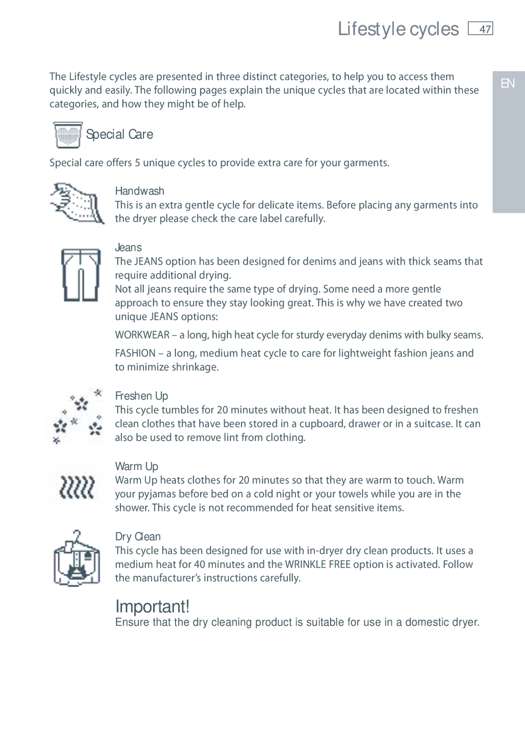 Fisher & Paykel DE62T27C, DG62T27C installation instructions Special Care 