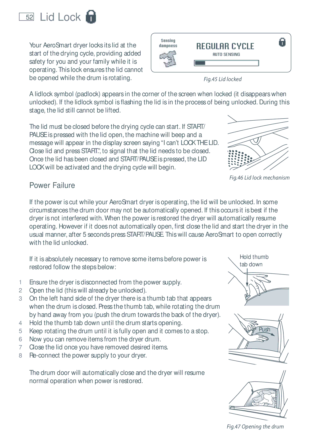 Fisher & Paykel DG62T27C, DE62T27C installation instructions Lid Lock, Power Failure 