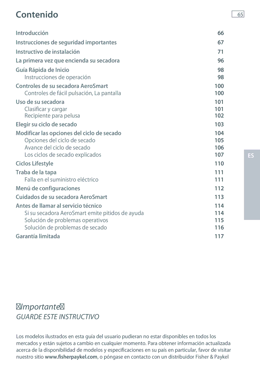 Fisher & Paykel DE62T27C, DG62T27C installation instructions Contenido 