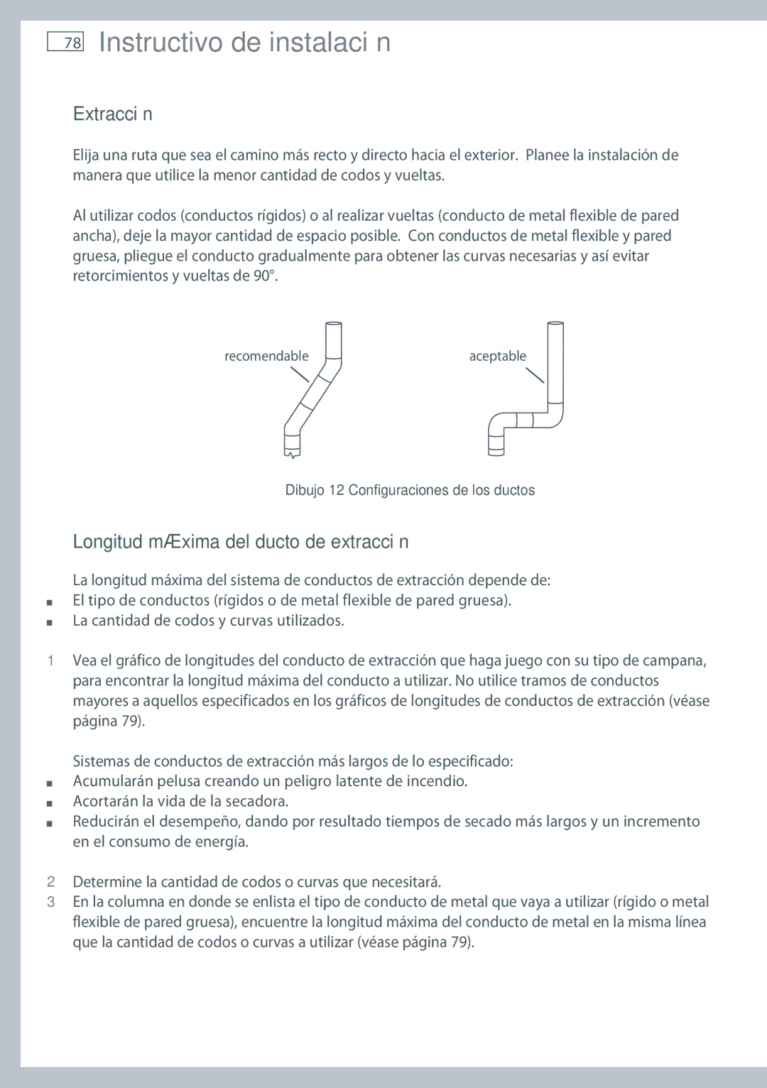 Fisher & Paykel DG62T27C, DE62T27C installation instructions Longitud máxima del ducto de extracción 