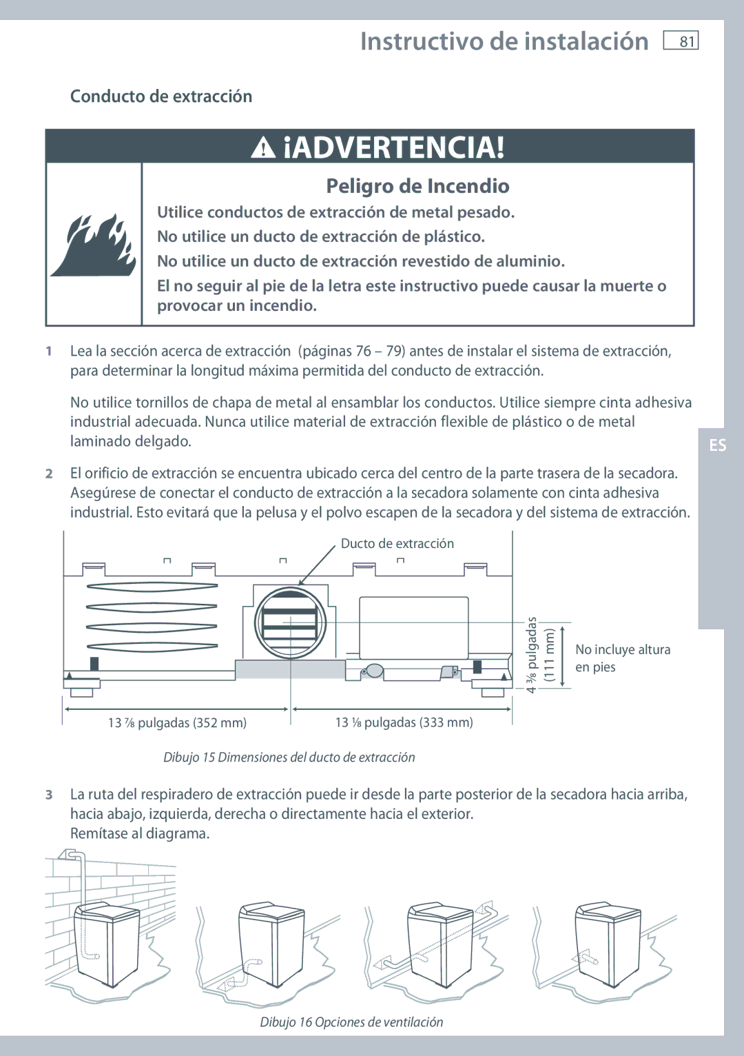 Fisher & Paykel DE62T27C, DG62T27C installation instructions Conducto de extracción 