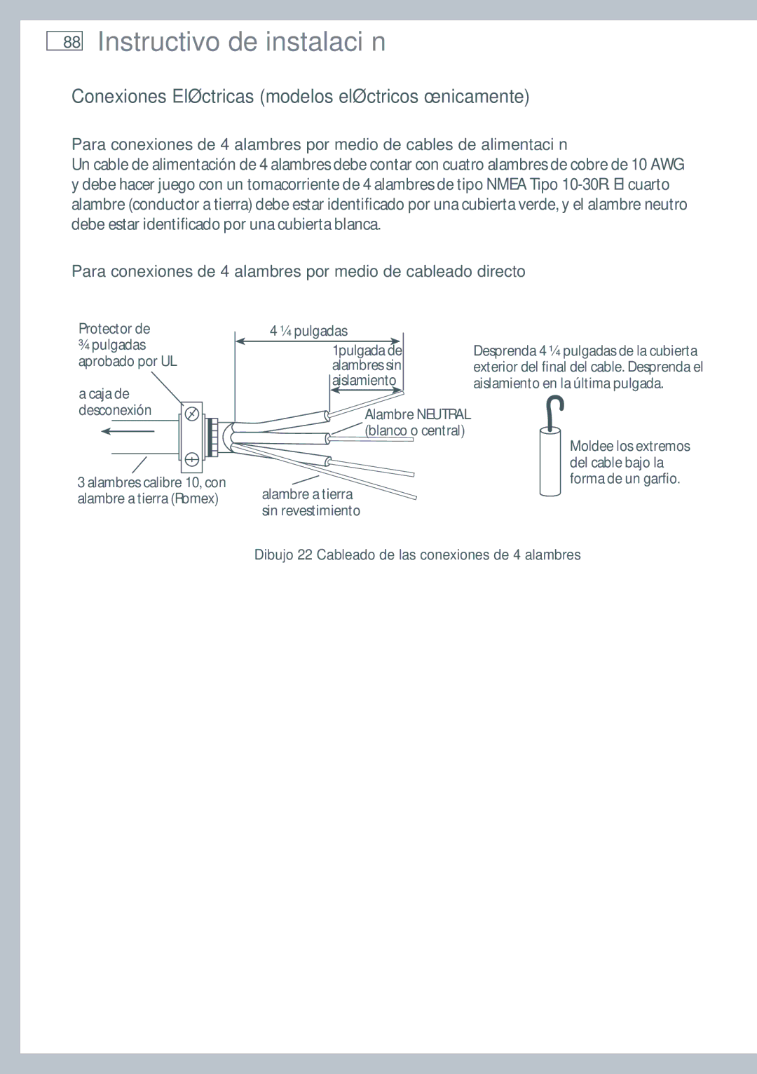 Fisher & Paykel DG62T27C, DE62T27C installation instructions Para conexiones de 4 alambres por medio de cableado directo 