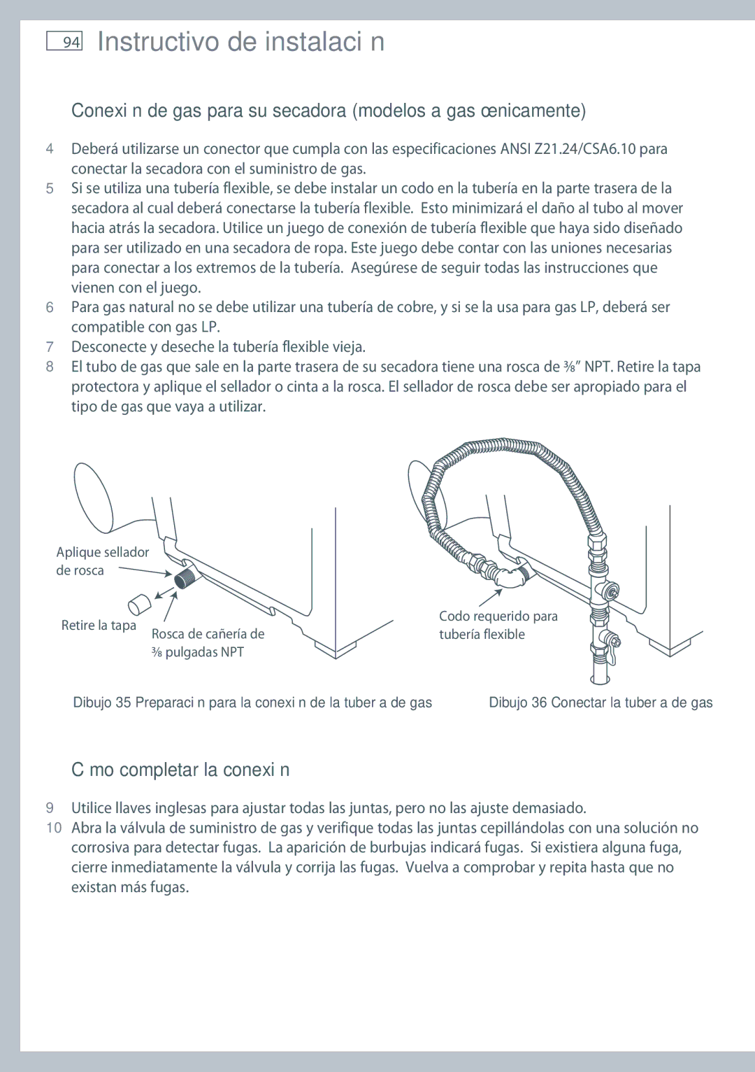 Fisher & Paykel DG62T27C, DE62T27C installation instructions Cómo completar la conexión 