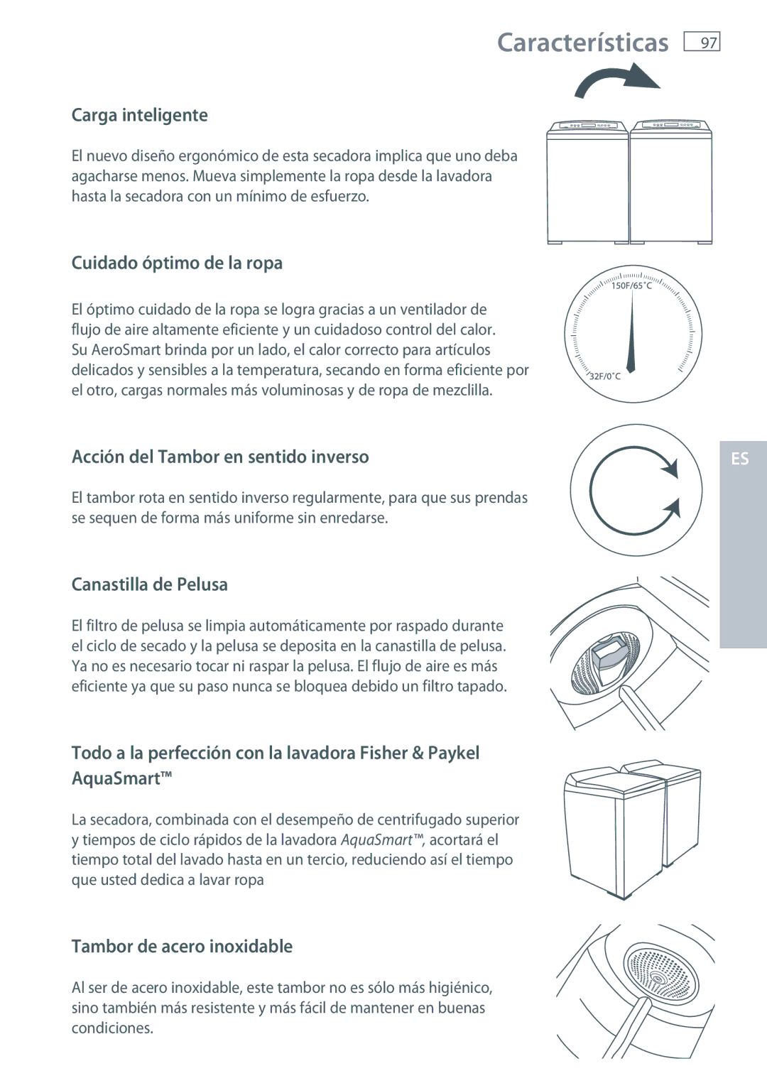 Fisher & Paykel DE62T27C, DG62T27C installation instructions Características 