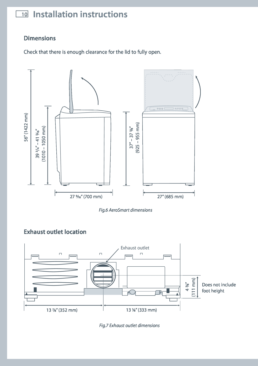 Fisher & Paykel DG62T27C Installation instructions, Dimensions, Exhaust outlet location, Exhaust outlet dimensions, 4 3⁄8” 