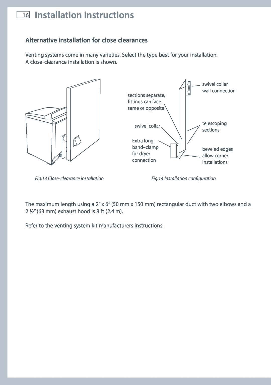Fisher & Paykel DG62T27C, DE62T27C Installation instructions, Alternative installation for close clearances 