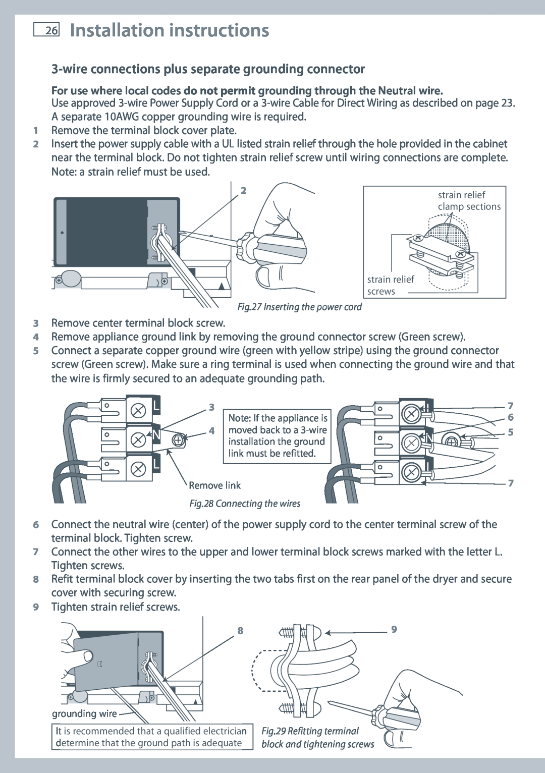 Fisher & Paykel DG62T27C Installation instructions, wire connections plus separate grounding connector, grounding wire 