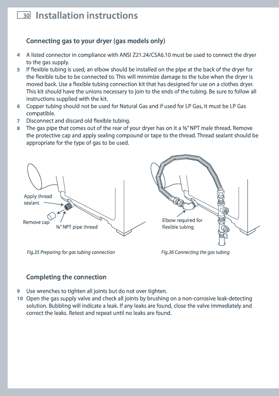 Fisher & Paykel DG62T27C, DE62T27C Installation instructions, Connecting gas to your dryer gas models only 