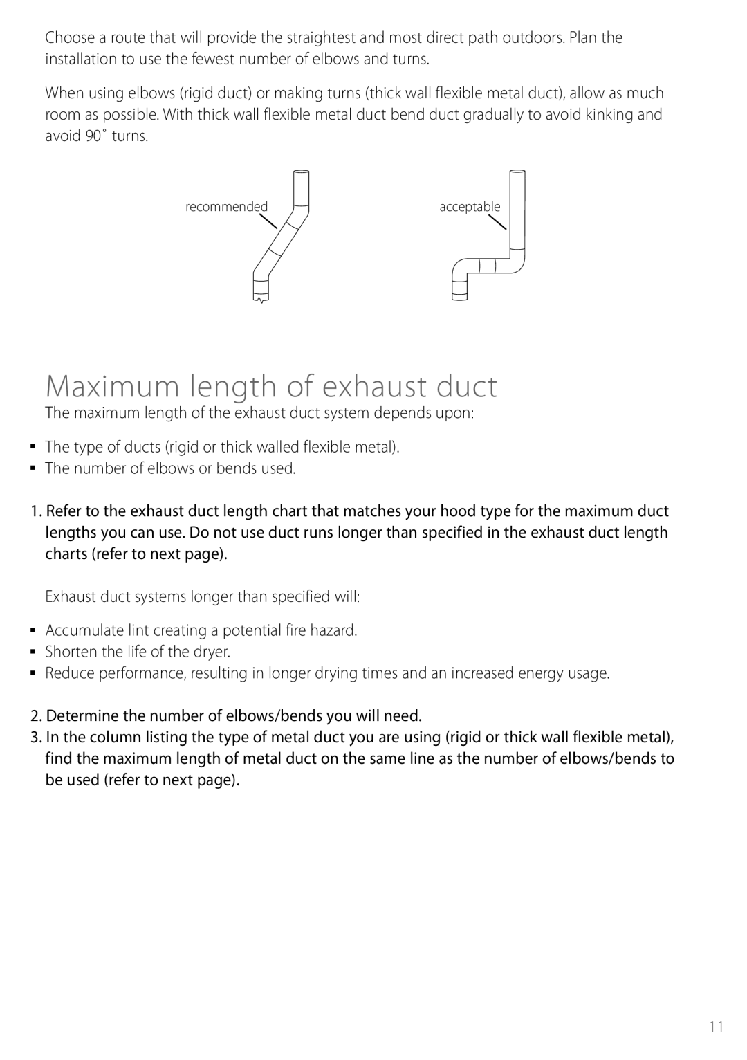 Fisher & Paykel DGGX1US installation instructions Maximum length of exhaust duct 