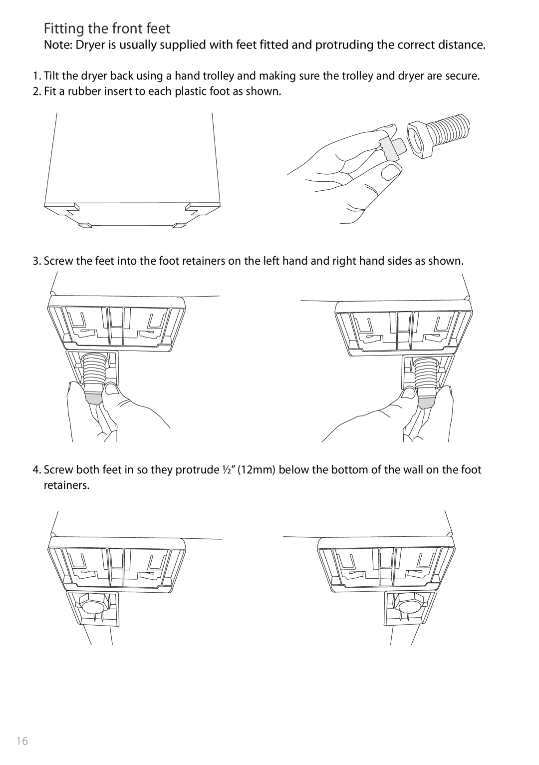 Fisher & Paykel DGGX1US installation instructions Fitting the front feet 