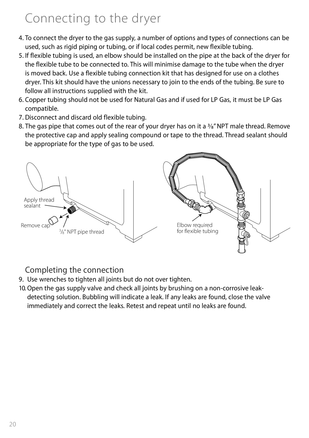 Fisher & Paykel DGGX1US installation instructions Connecting to the dryer, Completing the connection 