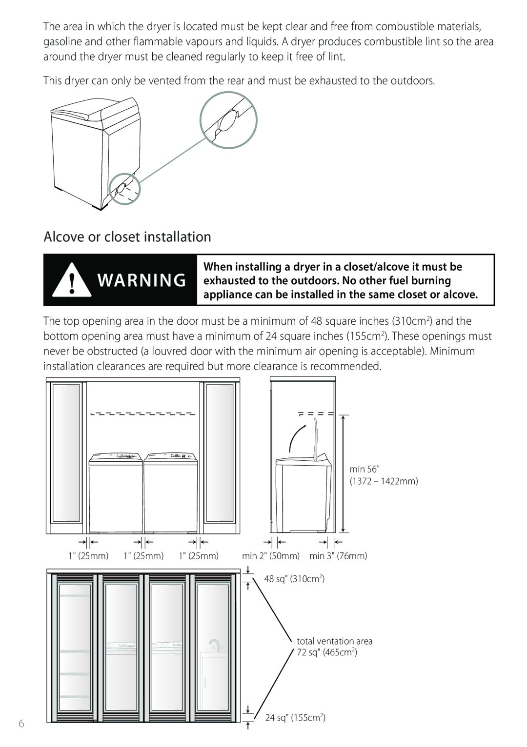 Fisher & Paykel DGGX1US installation instructions Alcove or closet installation 