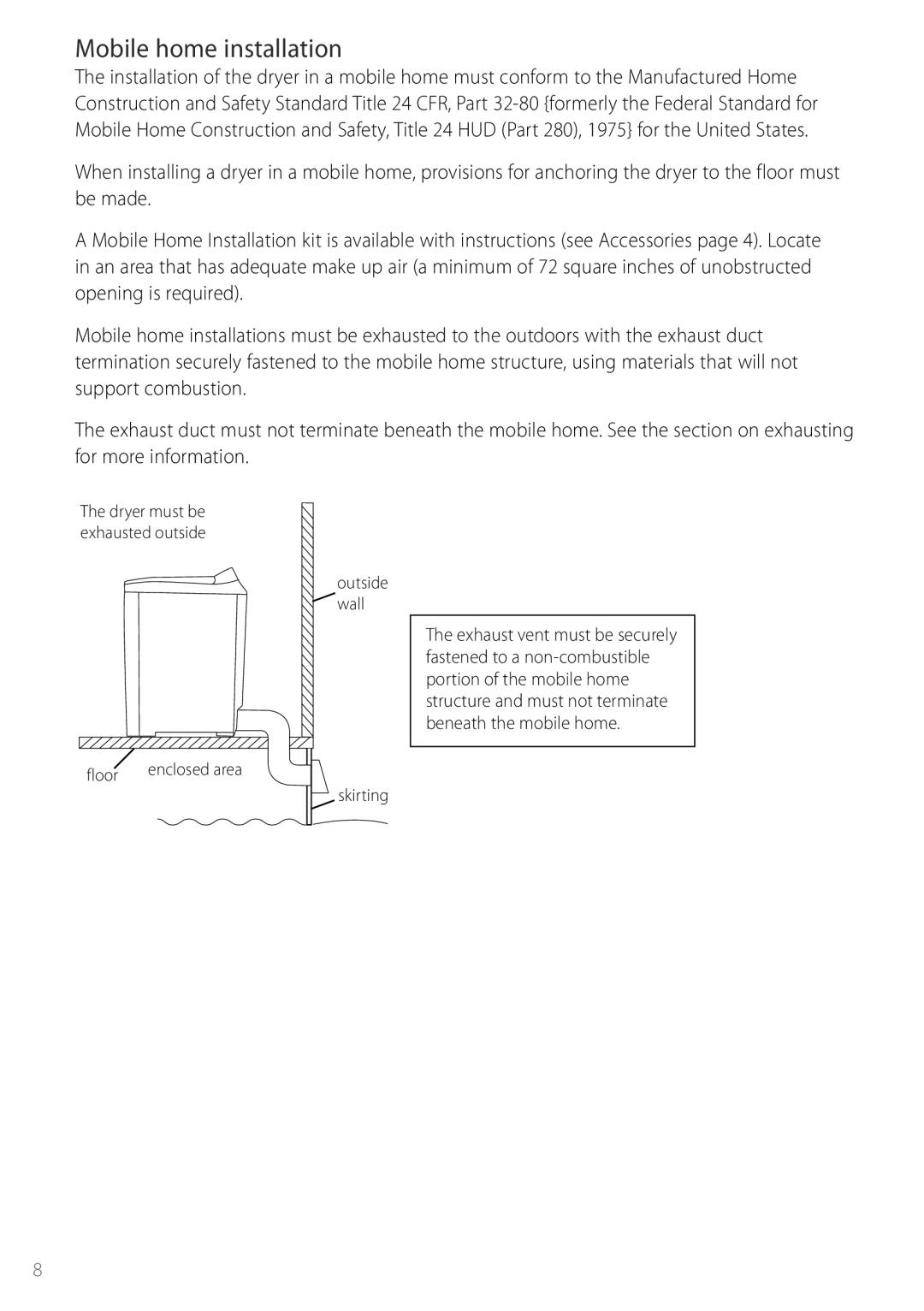 Fisher & Paykel DGGX1US installation instructions Mobile home installation 