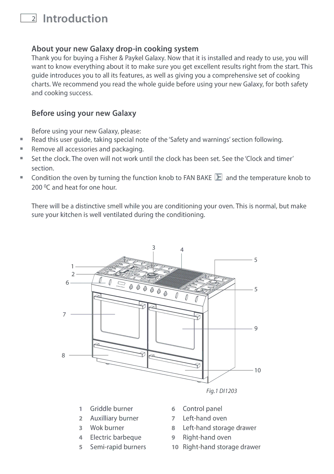 Fisher & Paykel DI1203 manual Introduction, About your new Galaxy drop-in cooking system, Before using your new Galaxy 