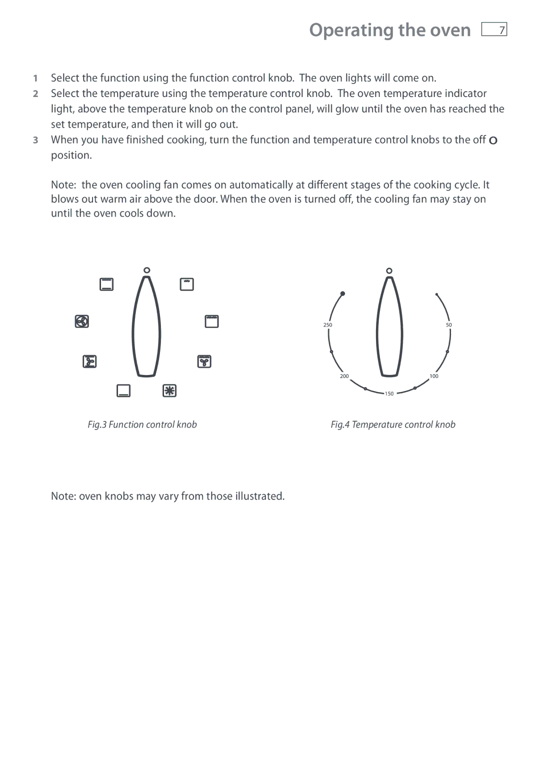 Fisher & Paykel DI1203 manual Operating the oven, Function control knob 