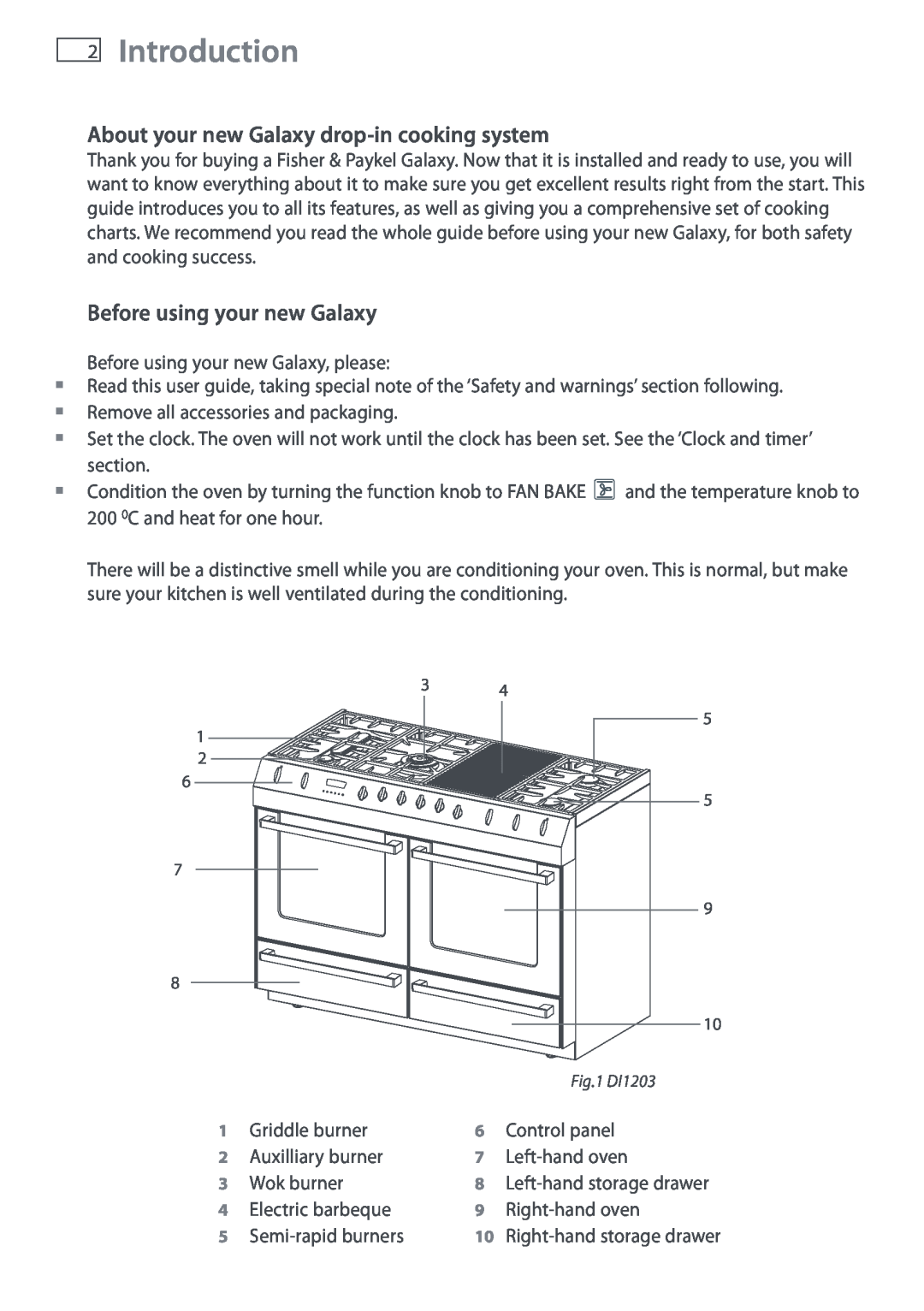 Fisher & Paykel DI1203 manual Introduction, About your new Galaxy drop-in cooking system, Before using your new Galaxy 