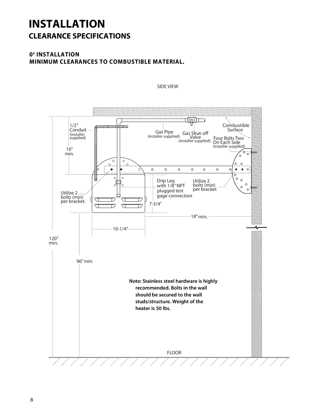 Fisher & Paykel DRH-48N manual Installation Minimum Clearances to Combustible Material, Side View 