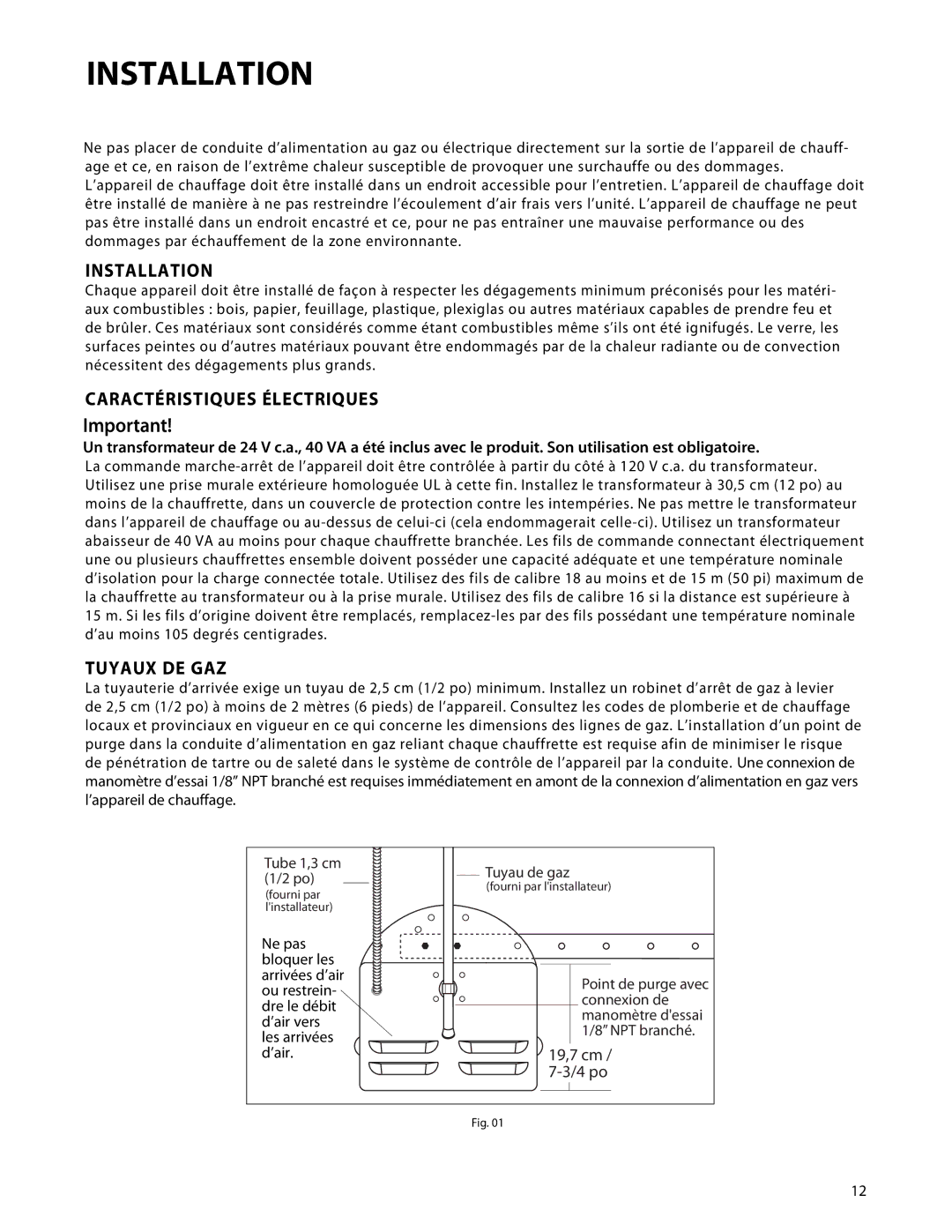 Fisher & Paykel DRH-48N manual Installation, Caractéristiques Électriques, Tuyaux DE GAZ 