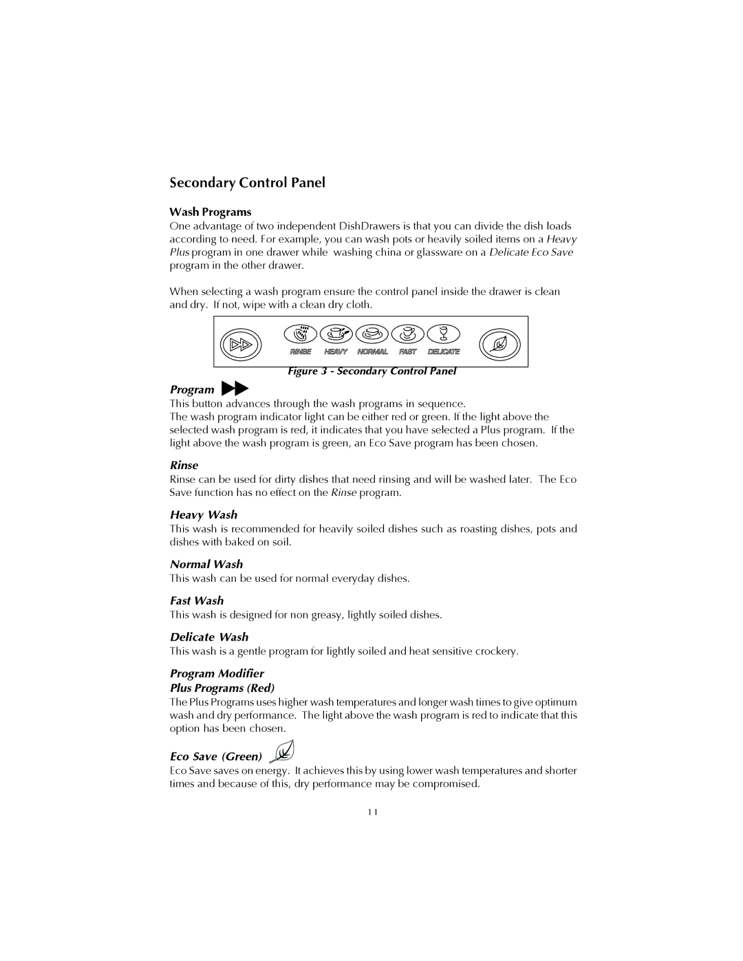 Fisher & Paykel DS602 manual Secondary Control Panel, Program 