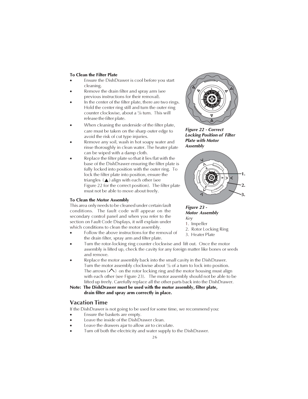 Fisher & Paykel DS602 manual Vacation Time, To Clean the Filter Plate 