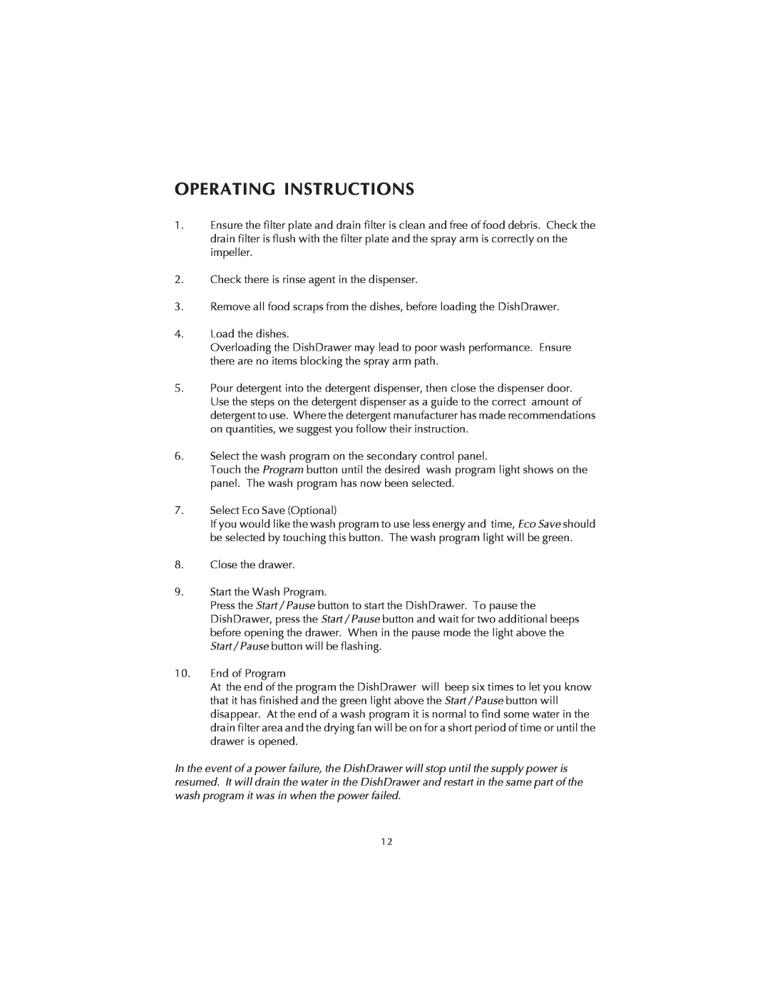 Fisher & Paykel DS602 manual Operating Instructions 