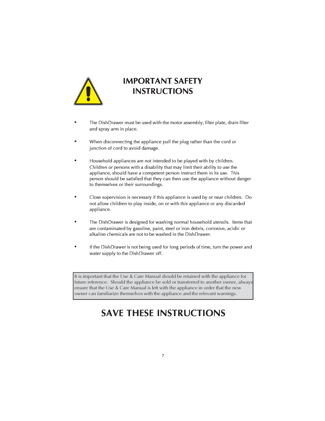 Fisher & Paykel DS602 manual Save These Instructions, Important Safety Instructions 