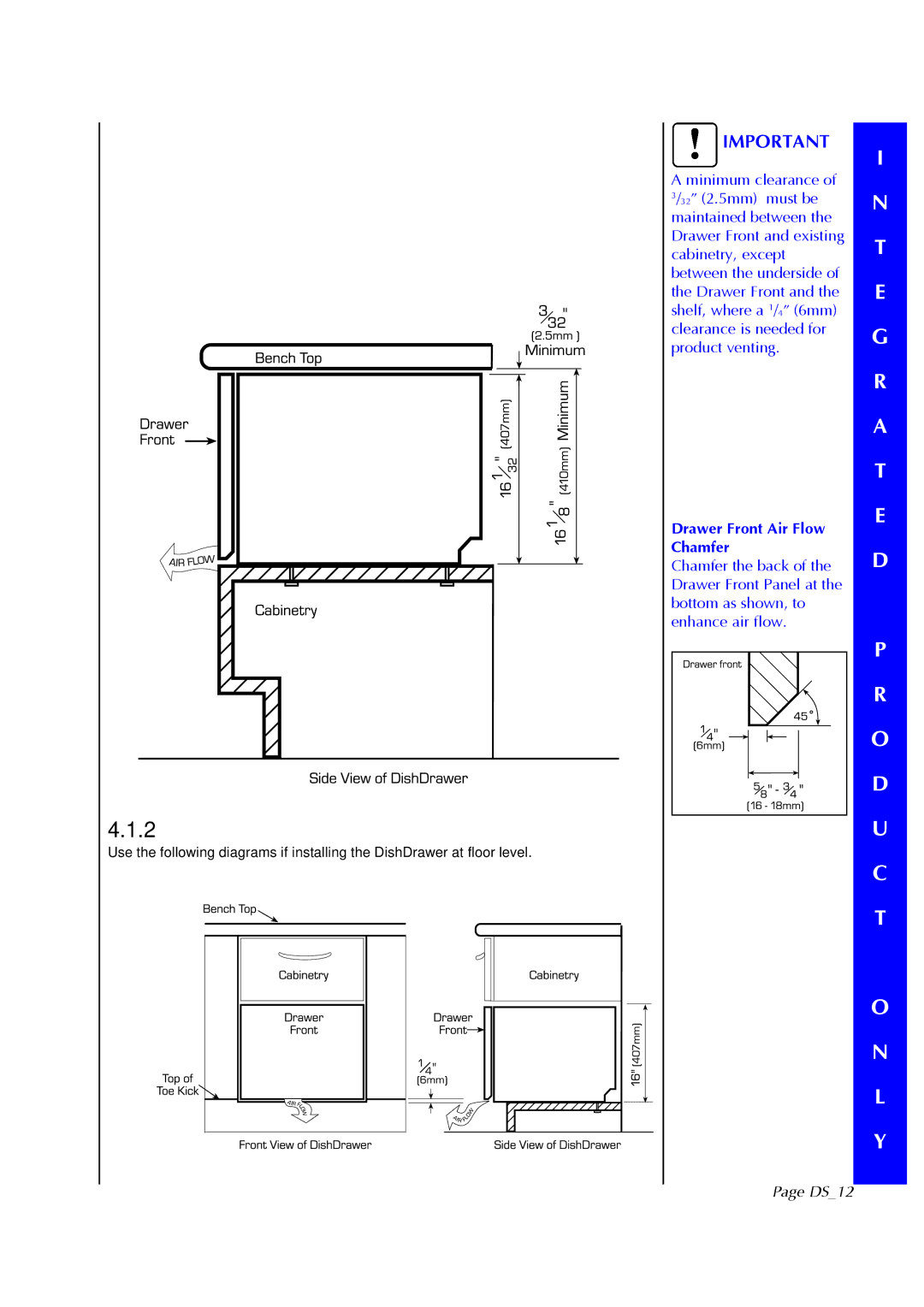 Fisher & Paykel DS602I manual Drawer Front Air Flow Chamfer, DS12 