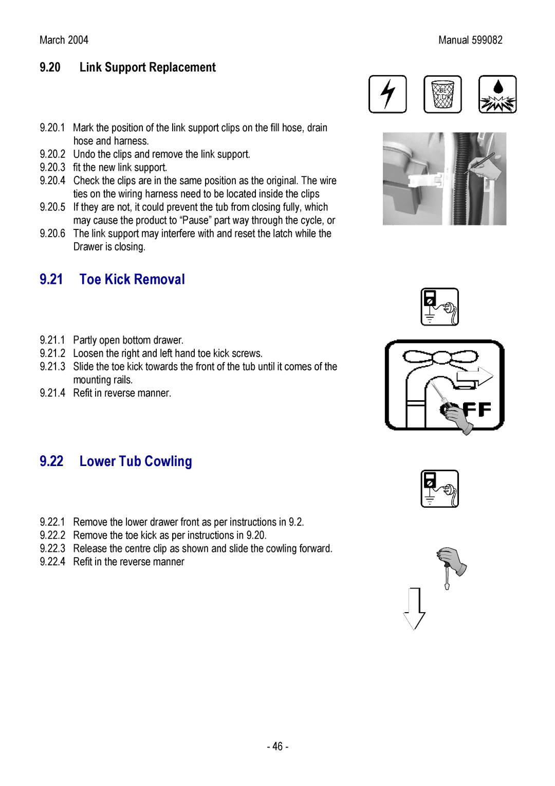 Fisher & Paykel DS603M, DD603HM, DD603M, DD603IH, DS603IH, DS603H, DS603 I manual Toe Kick Removal, Lower Tub Cowling 