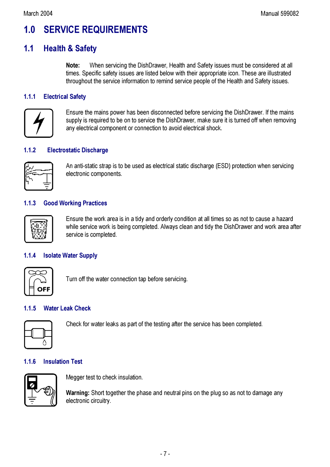 Fisher & Paykel DS603IH, DD603HM, DD603M, DD603IH, DS603M, DS603H, DS603 I manual Service Requirements, Health & Safety 