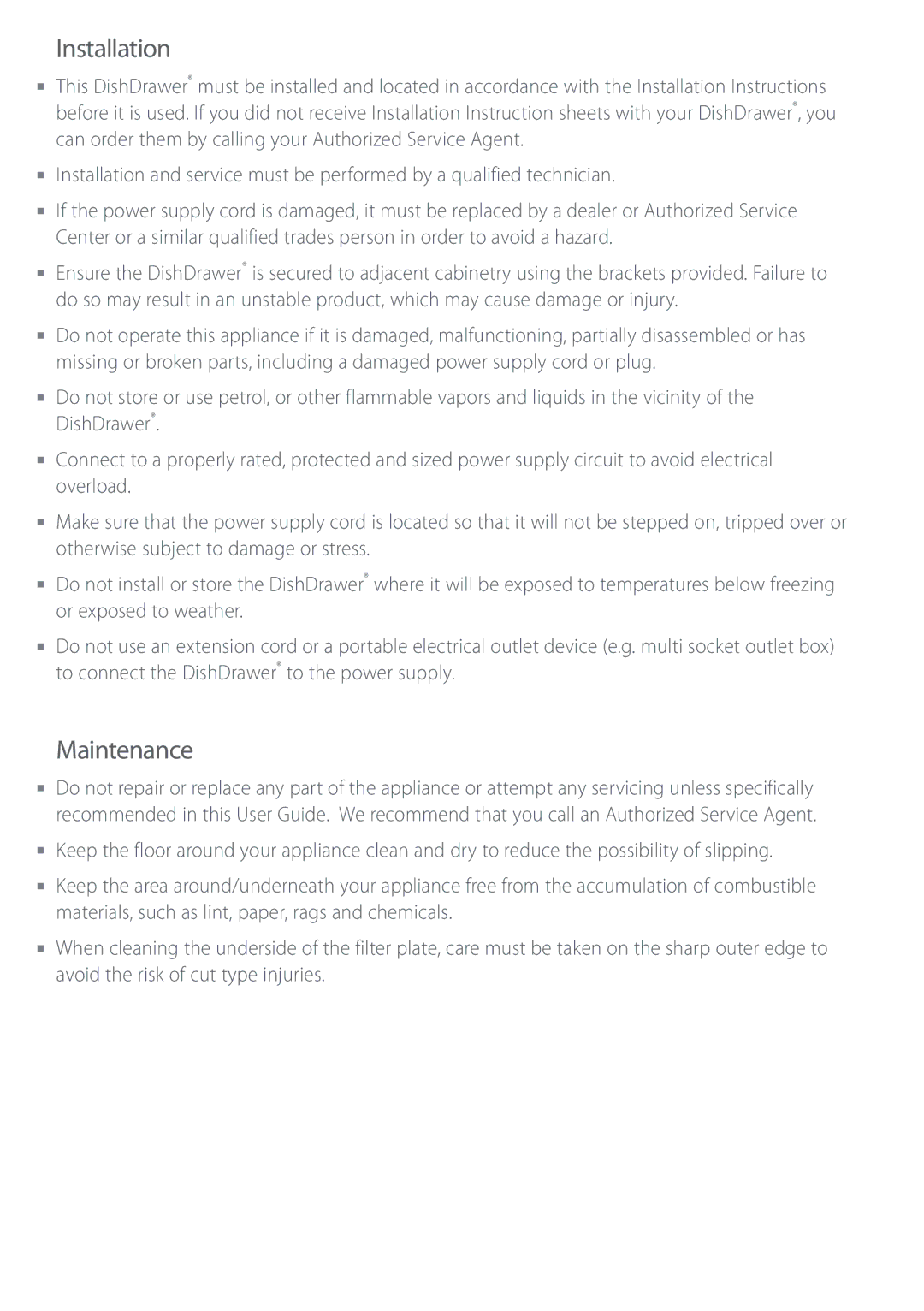 Fisher & Paykel DS603 manual Installation, Maintenance 