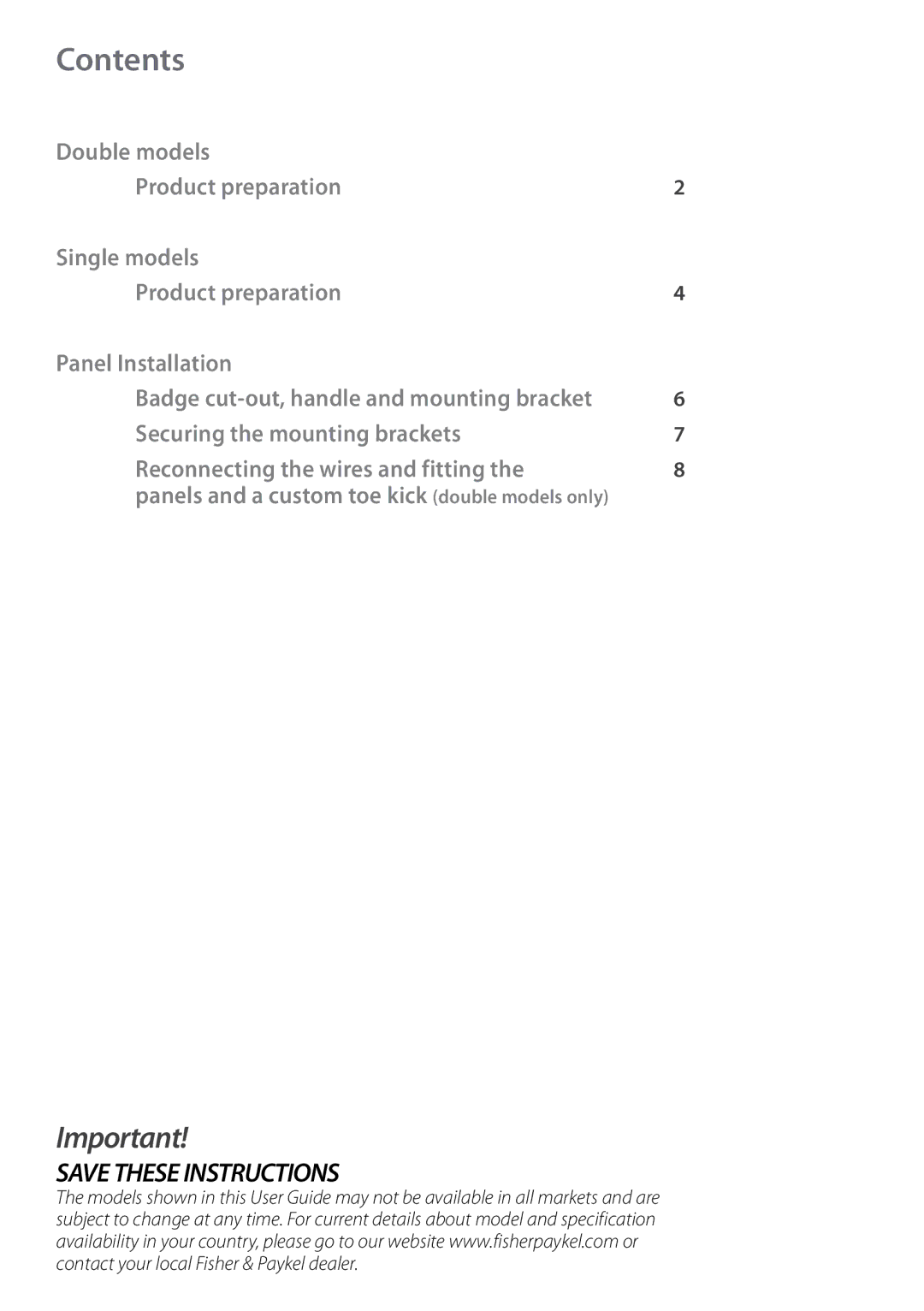 Fisher & Paykel DD605I, DS605I manual Contents 